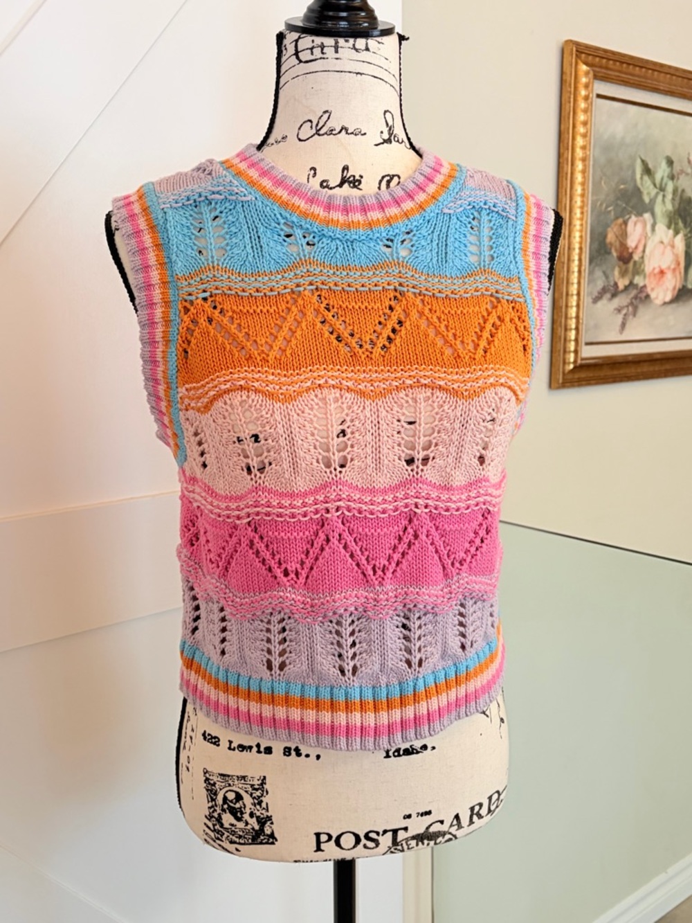 Zara Rainbow Knit Cropped Tank Top - Blue, Orange, Pink, Purple, Cream